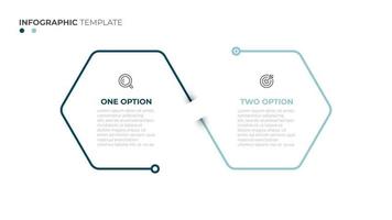 Diseño gráfico de línea fina de información empresarial con hexágono. línea de tiempo con 2 opciones. se puede utilizar para el diseño de flujo de trabajo, diagrama, informe anual, diseño web. vector