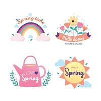 Spring time badge and label collection. Spring design. Hello spring. Hand drawn. Vector illustration.