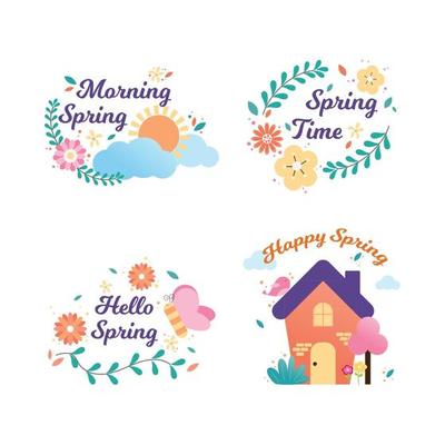 Happy spring badge and label collection. Hand drawn. Vector illustration. Spring design.