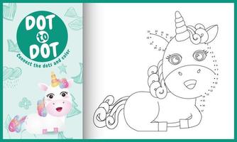 Connect the dots kids game and coloring page with a cute unicorn character illustration vector