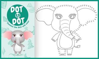 Connect the dots kids game and coloring page with a cute elephant character illustration vector