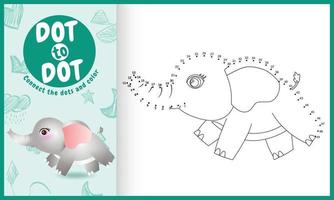 Connect the dots kids game and coloring page with a cute elephant character illustration vector