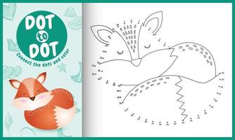 Connect the dots kids game and coloring page with a cute fox character illustration vector