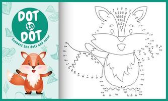 Connect the dots kids game and coloring page with a cute fox character illustration vector