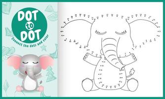 Connect the dots kids game and coloring page with a cute elephant character illustration vector