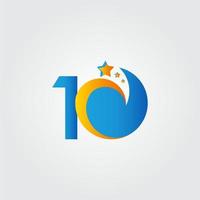 Ilustración de diseño de plantilla de vector de celebración azul de tablero de estrella de aniversario de 10 años