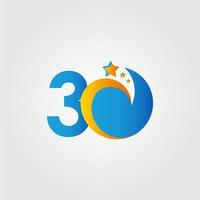 Ilustración de diseño de plantilla de vector de celebración azul de tablero de estrella de aniversario de 30 años