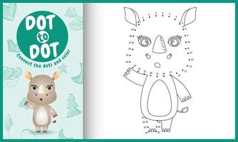 Connect the dots kids game and coloring page with a cute rhino character illustration vector