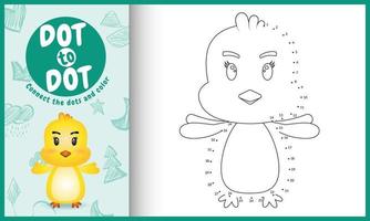 Connect the dots kids game and coloring page with a cute chick character illustration vector