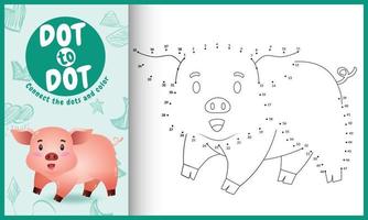 Connect the dots kids game and coloring page with a cute pig character illustration vector