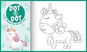 Connect the dots kids game and coloring page with a cute unicorn character illustration vector