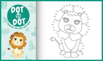 Connect the dots kids game and coloring page with a cute lion character illustration vector