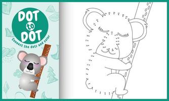 Connect the dots kids game and coloring page with a cute koala character illustration vector