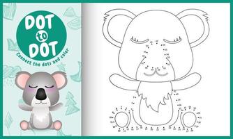 Connect the dots kids game and coloring page with a cute koala character illustration vector