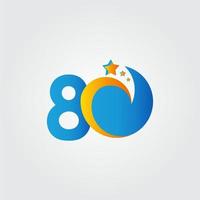 80 años aniversario estrella dash azul celebración vector plantilla diseño ilustración