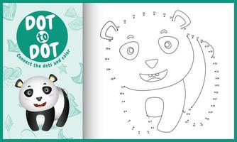 Connect the dots kids game and coloring page with a cute panda character illustration vector