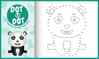 Connect the dots kids game and coloring page with a cute panda character illustration vector