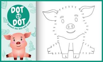 Connect the dots kids game and coloring page with a cute pig character illustration vector