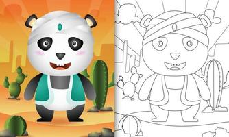 coloring book for kids themed ramadan with a cute panda using arabic traditional costume vector