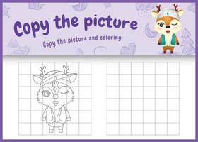 copy the picture kids game and coloring page themed ramadan with a cute deer using arabic traditional costume vector