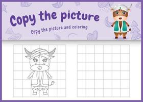 copy the picture kids game and coloring page themed ramadan with a cute buffalo using arabic traditional costume vector
