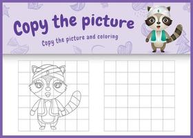copy the picture kids game and coloring page themed ramadan with a cute raccoon using arabic traditional costume vector