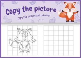 copy the picture kids game and coloring page with a cute fox character illustration vector