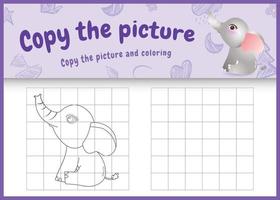 copy the picture kids game and coloring page with a cute elephant character illustration vector