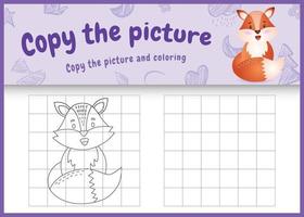 copy the picture kids game and coloring page with a cute fox character illustration vector