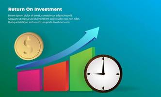 concepto de dirección de destino de flecha de negocio para el éxito. retorno de la inversión roi. aplicable para promoción, póster de portada, infografía, página de destino, ui, ux, persecución, baner, redes sociales publicadas vector