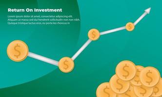 concepto de dirección de destino de flecha de negocio para el éxito. retorno de la inversión roi. aplicable para promoción, póster de portada, infografía, página de destino, ui, ux, persecución, baner, redes sociales publicadas vector