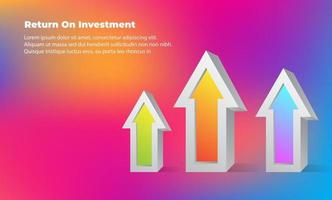 concepto de dirección de destino de flecha de negocio para el éxito. retorno de la inversión roi. aplicable para promoción, póster de portada, infografía, página de destino, ui, ux, persecución, baner, redes sociales publicadas vector