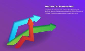 concepto de dirección de destino de flecha de negocio para el éxito. retorno de la inversión roi. aplicable para promoción, póster de portada, infografía, página de destino, ui, ux, persecución, baner, redes sociales publicadas vector