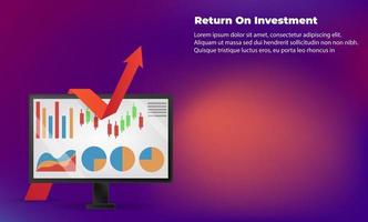 concepto de dirección de destino de flecha de negocio para el éxito. retorno de la inversión roi. aplicable para promoción, póster de portada, infografía, página de destino, ui, ux, persecución, baner, redes sociales publicadas vector