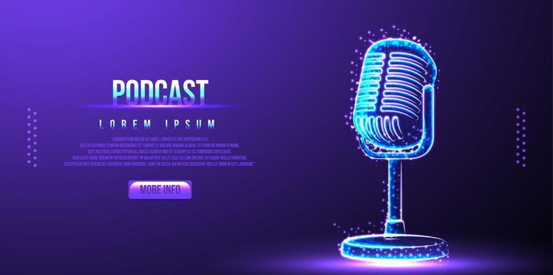 podcast, microphone. low poly wireframe design