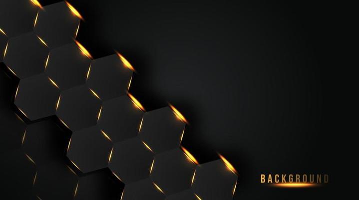 abstract hexagon with golden light background, vector illustration