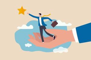 businessman about to overcome an obstacle reaching the star in the sky vector