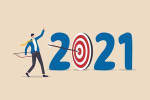 New year 2021 resolution, business strategy plan and goal achievement with target vector