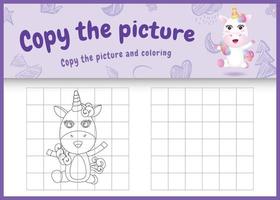 copy the picture kids game and coloring page with a cute unicorn character illustration vector