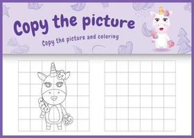 copy the picture kids game and coloring page with a cute unicorn character illustration vector