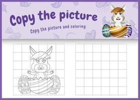 copy the picture kids game and coloring page themed easter with  a cute rabbit in the egg vector