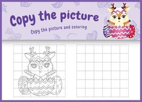 copy the picture kids game and coloring page themed easter with a cute deer in the egg vector