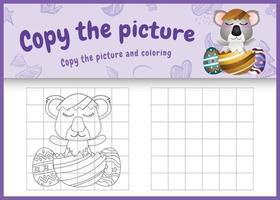 copy the picture kids game and coloring page themed easter with a cute koala in the egg vector