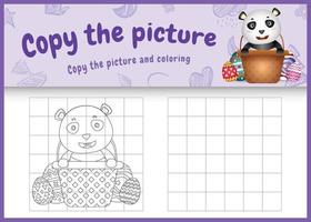 copy the picture kids game and coloring page themed easter with a cute panda in bucket egg vector