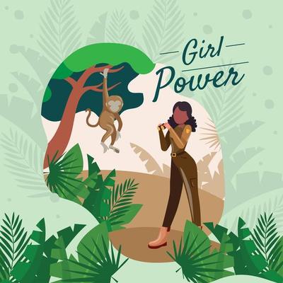 Women Ranger with Monkey in A Forest