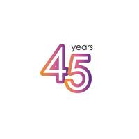 45 Years Anniversary Color full elegant Celebration Vector Template Design Illustration