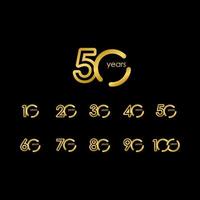 50 Years Anniversary elegant Gold set Celebration Vector Template Design Illustration