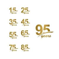 95 Years Anniversary elegant Gold Line Celebration set Vector Template Design Illustration