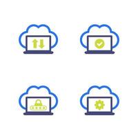 sync with cloud, synchronization completed, protected data icons on white vector