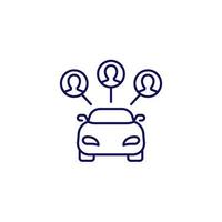 icono de línea de carsharing con usuarios y coche vector